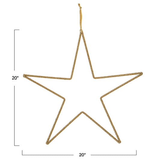 20" Beaded Gold Star Metal Ornament