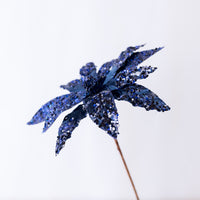 19" Blue Sequin Beaded Poinsettia Spray