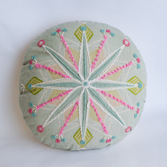 Christmas Boho Pastel Round Embroidered Pillow (CLR)