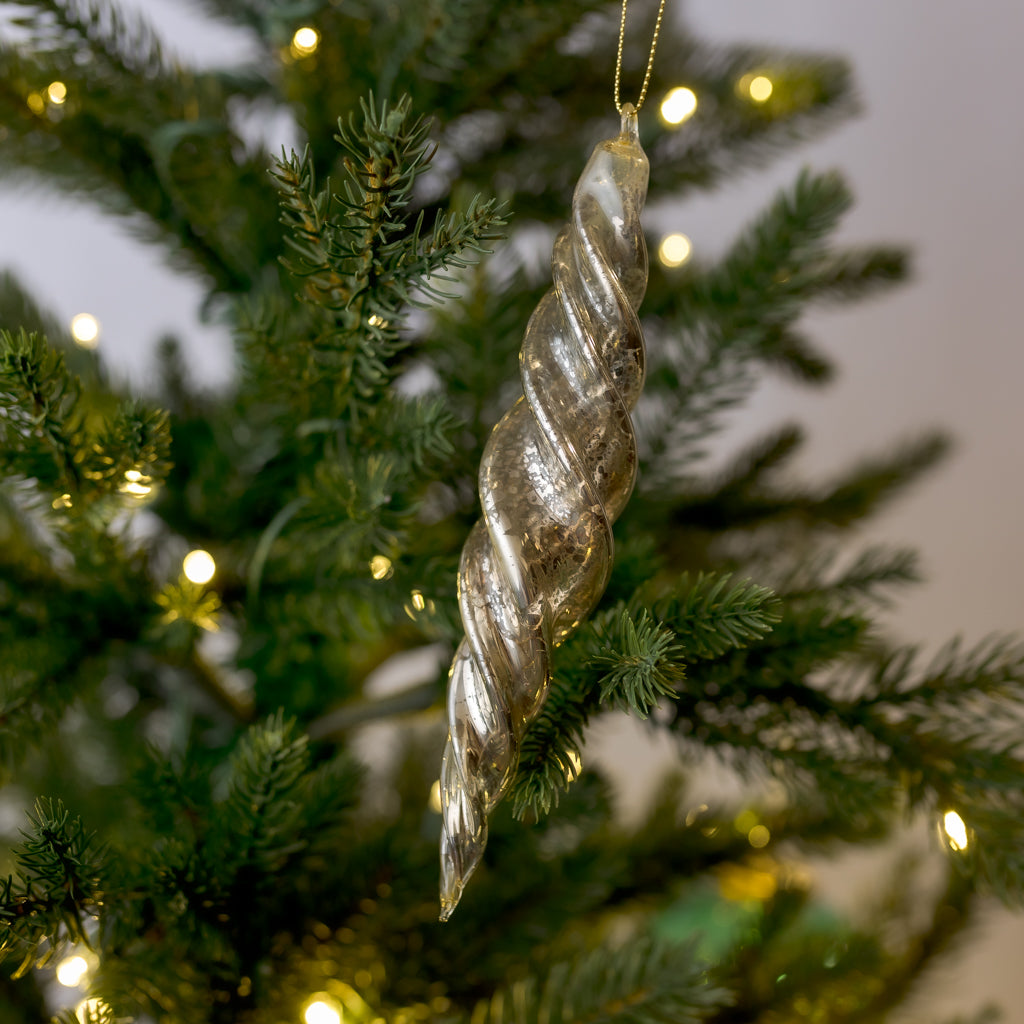 7" Antique Silver Spiral Glass Ornament