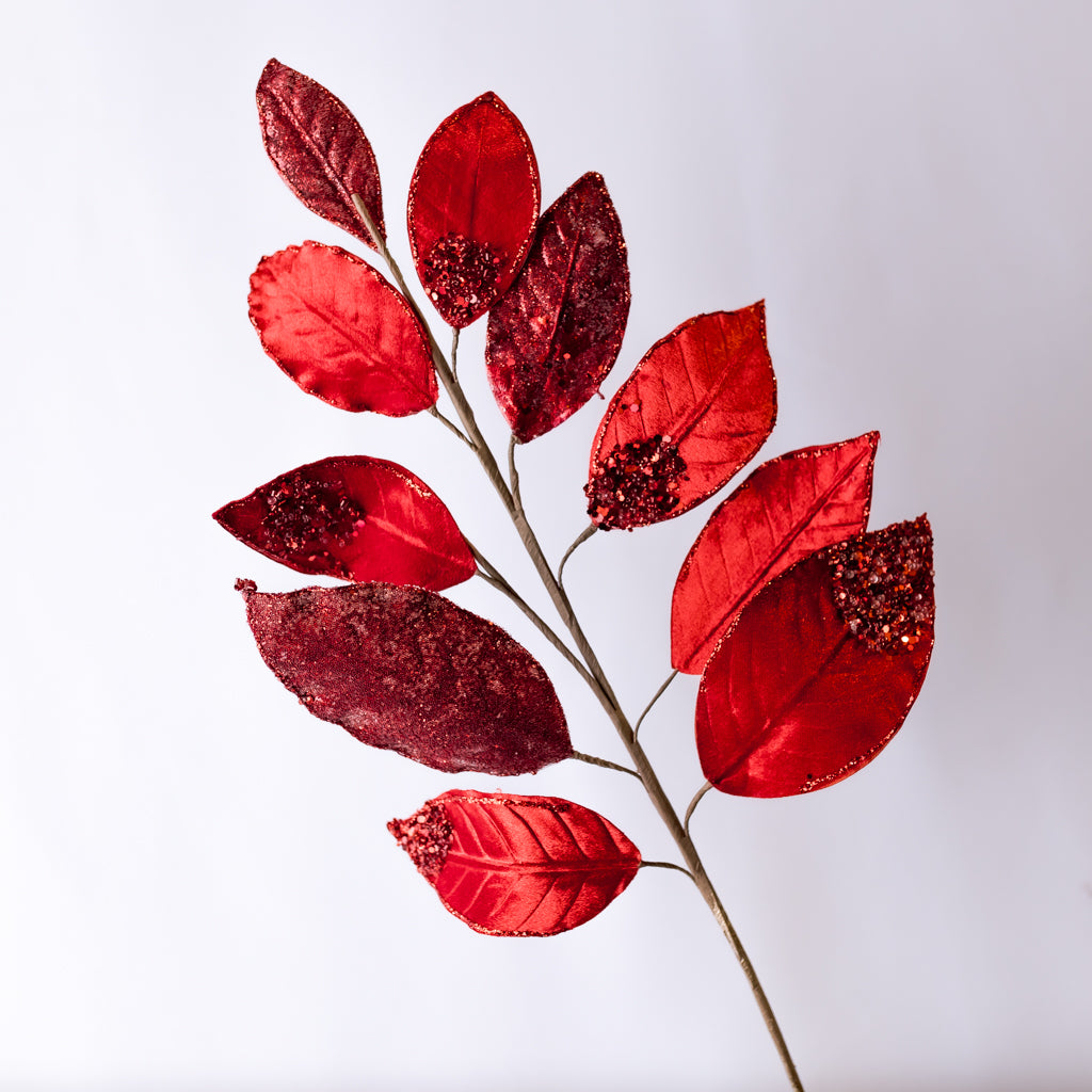 29" Red Magnolia Leaf Spray