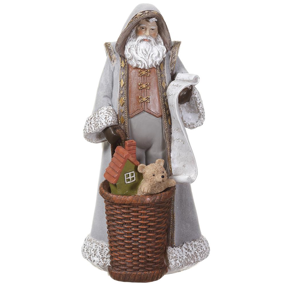 11.5" Grey Santa With Gift Box