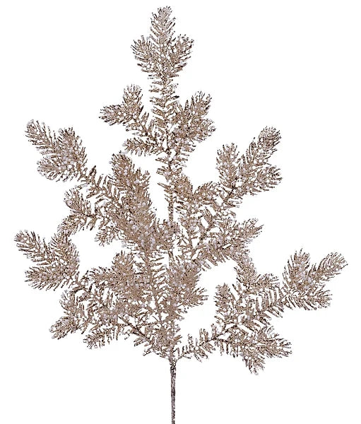 22" Glitter Champagne/White Spray Spruce with Snow