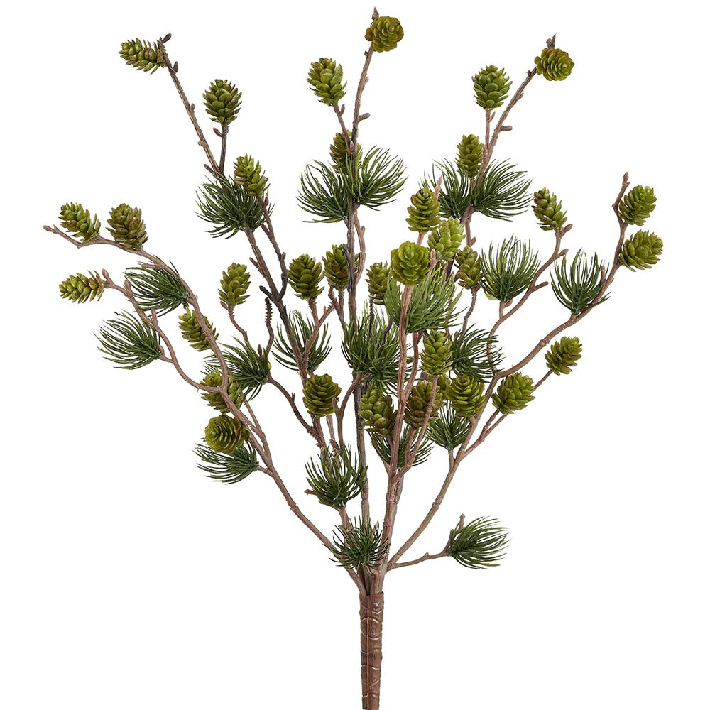 18" Green Pine Bush With Cones