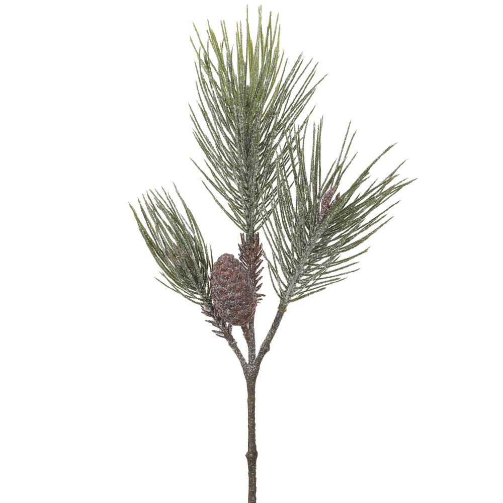 23" Frosted Needle Pine Spray With Pine Cone, Green
