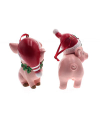 Pink Pig With Santa Hat Ornaments, Assorted