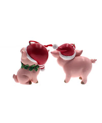 Pink Pig With Santa Hat Ornaments, Assorted