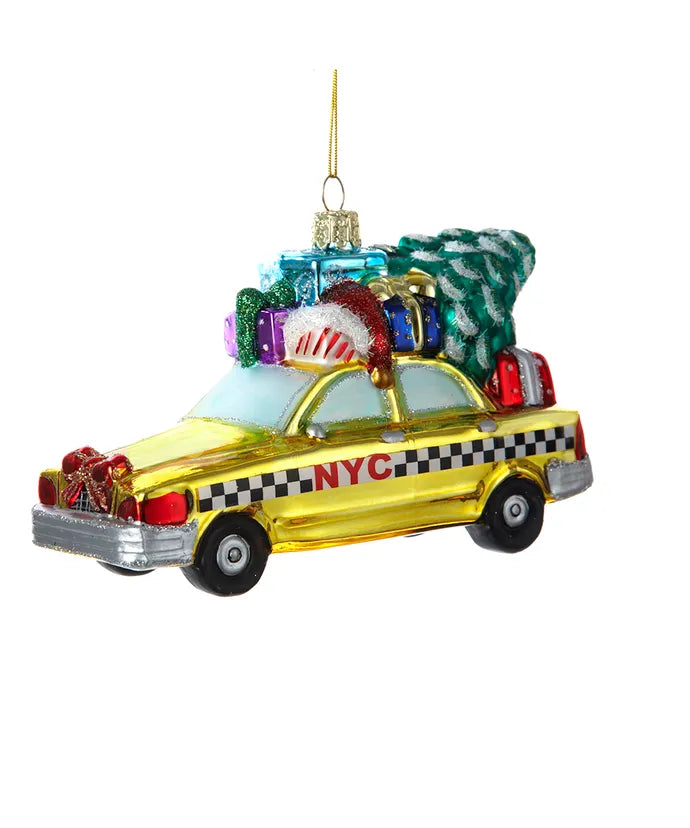 Taxi With Tree Glass Ornament