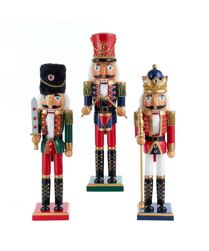 15" King and Soldier Nutcrackers, 3 Assorted