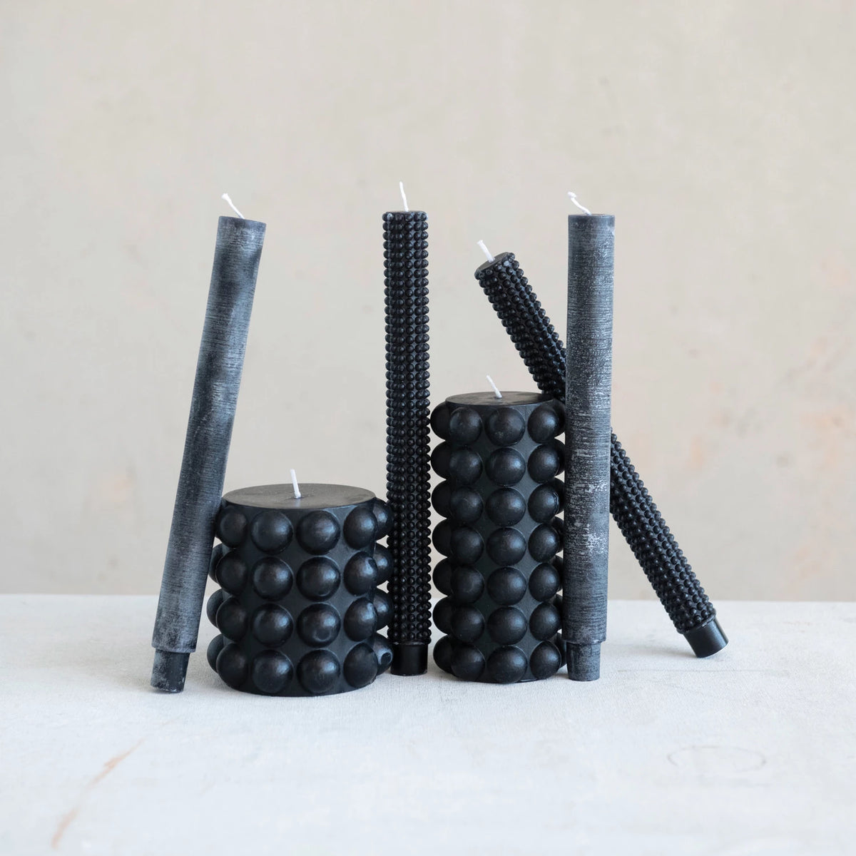 Hobnail Taper Candles in Box, Set of 2