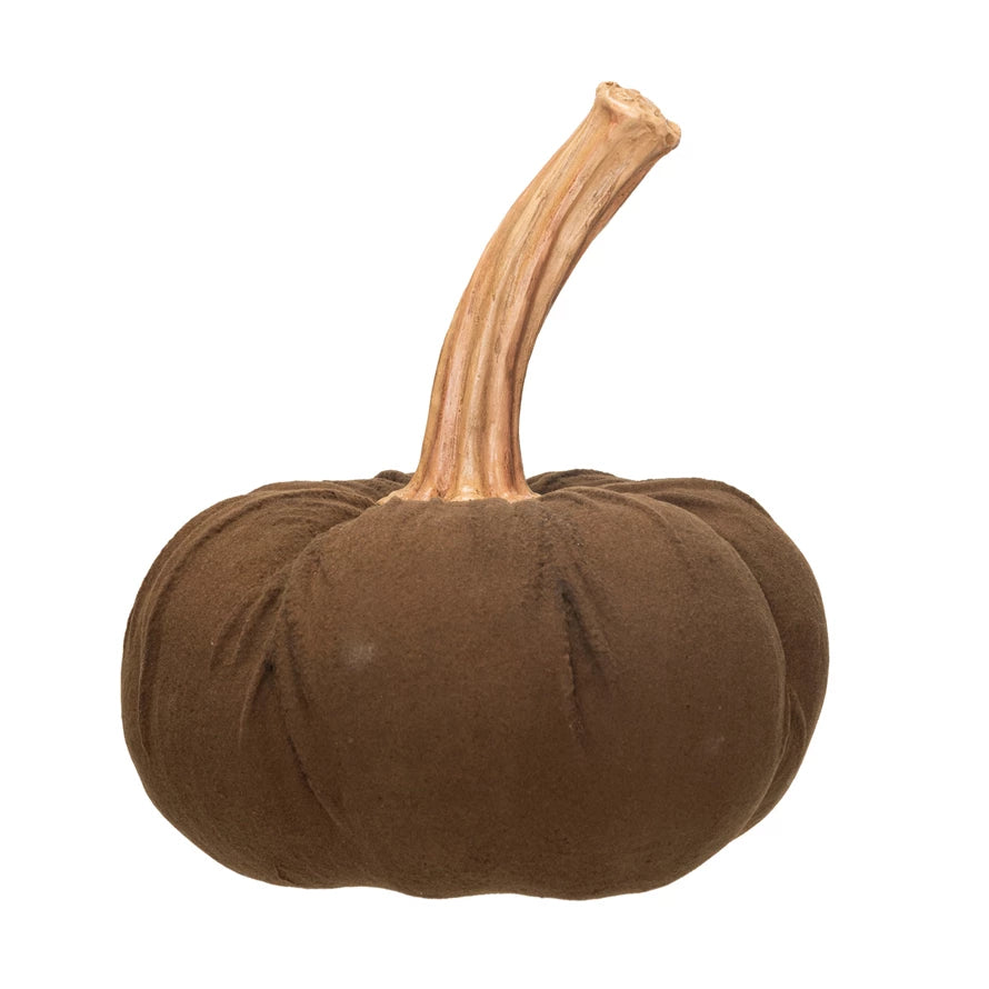 Flocked Pumpkin, Brown with Handle