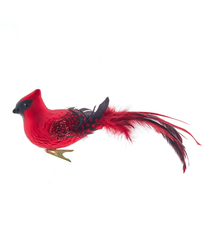 Glass Red Cardinal Bird With Clip Ornament