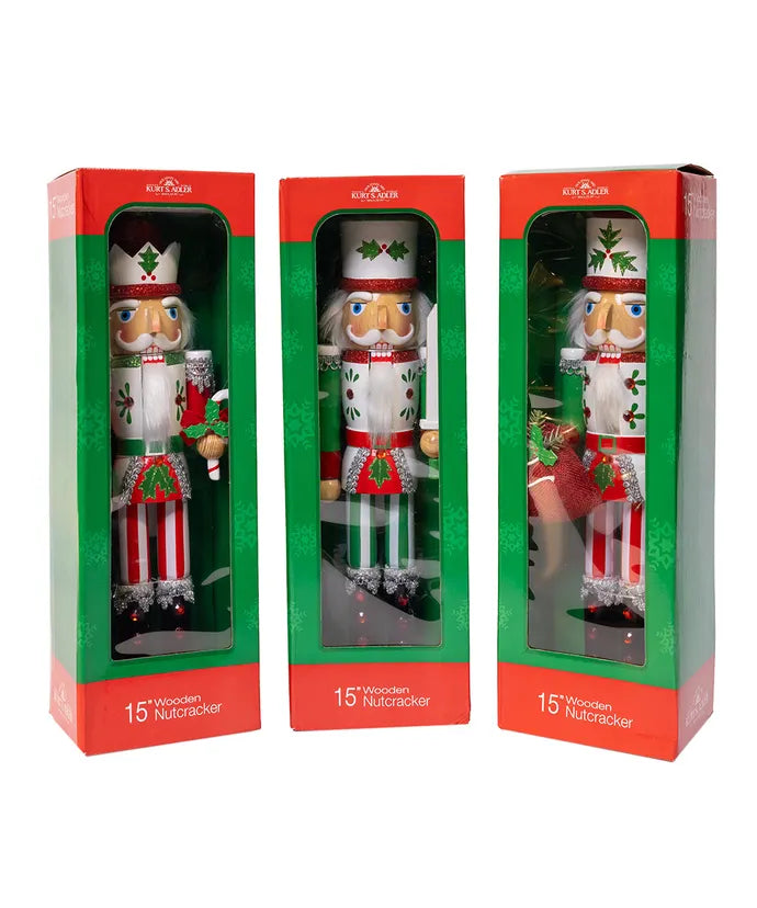 15" Jolly Red & Green Nutcrackers, 3 Assorted