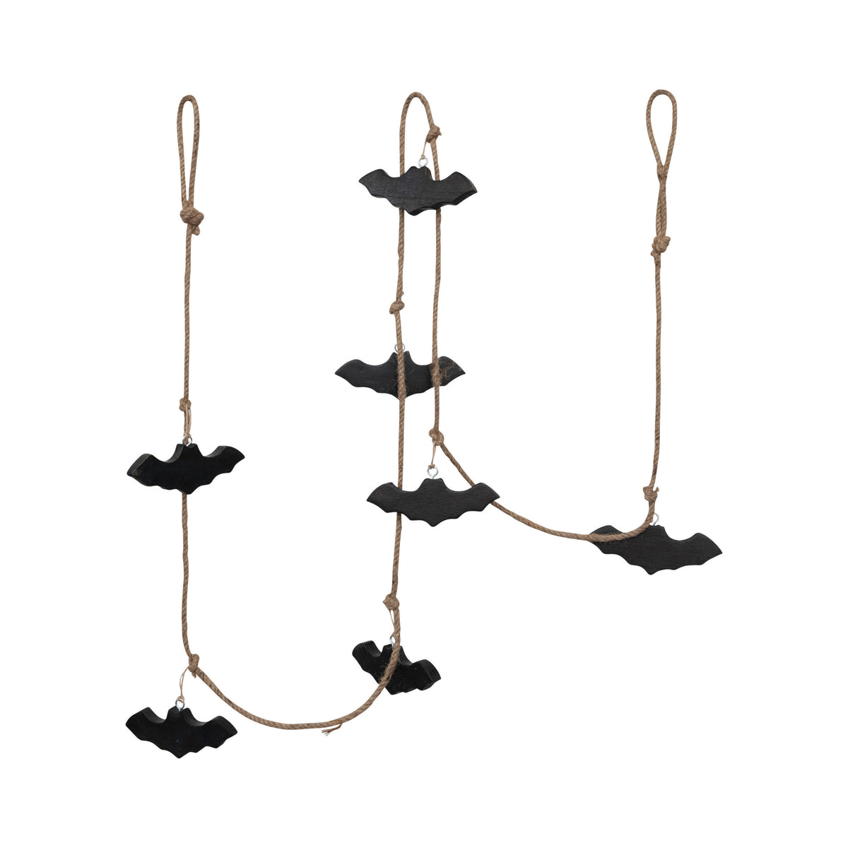 72"L Mango Wood and Jute Rope Bats Garland, Black