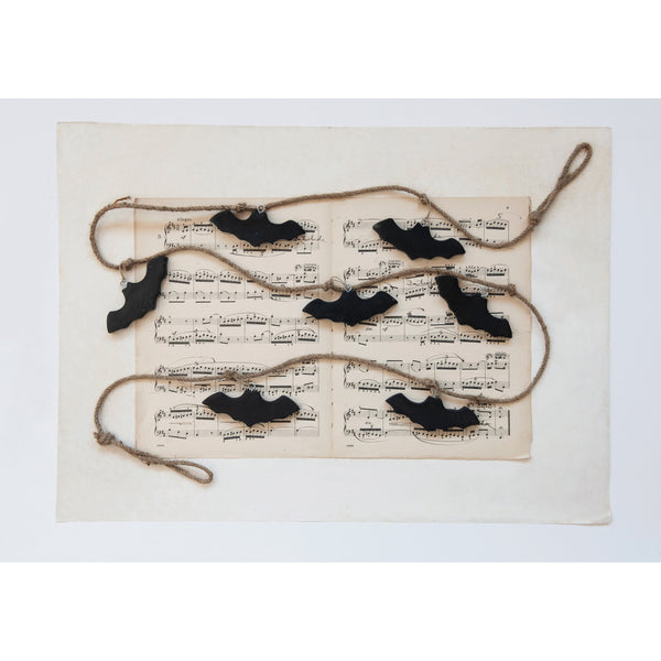 72"L Mango Wood and Jute Rope Bats Garland, Black