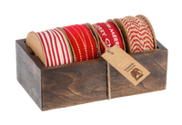 Red Ribbon In Wood Box Set of 4