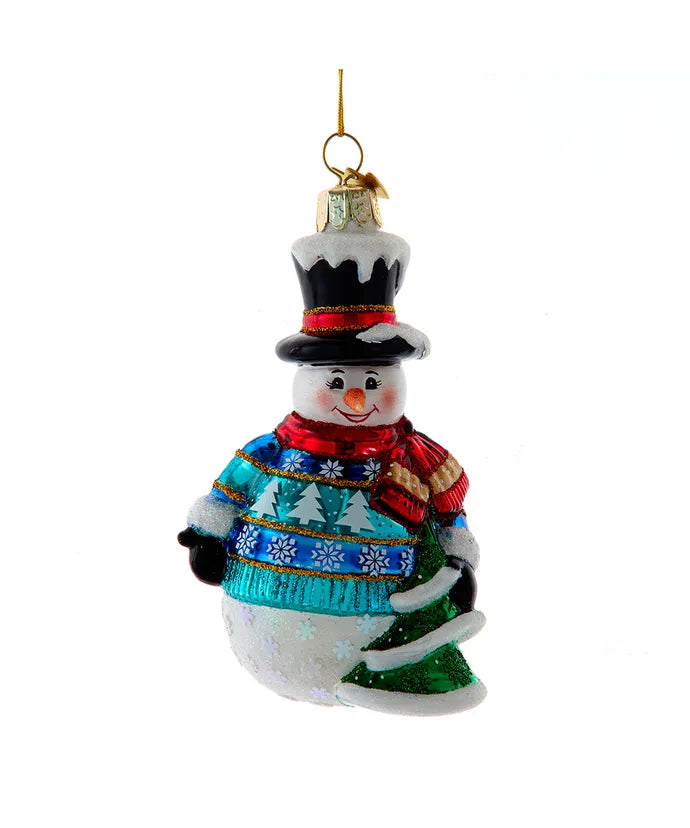 Noble Gems Glass Snowman With Sweater & Tree