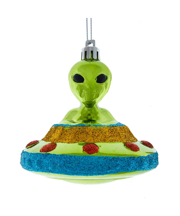 3.5" Shatterproof Green Alien UFO Ornament