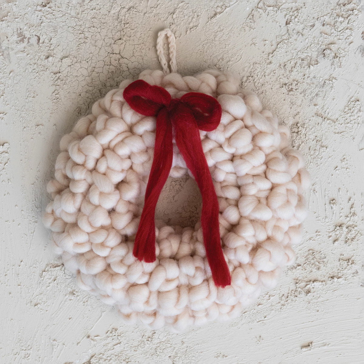 12" Wool Wreath with Cream Bow