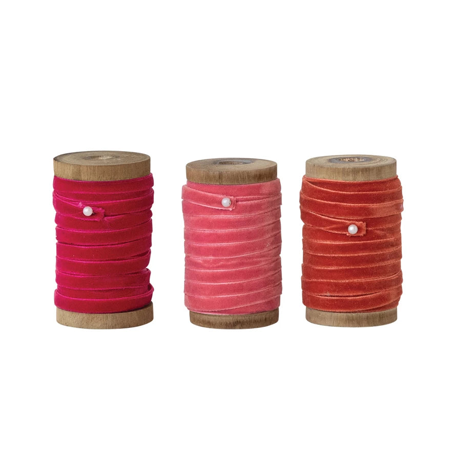 10Yd 1/4" Velvet Ribbon on Wood Spool, Assorted
