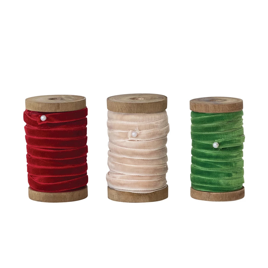 X10Yd Velvet Ribbon On Wood Spool, Assorted