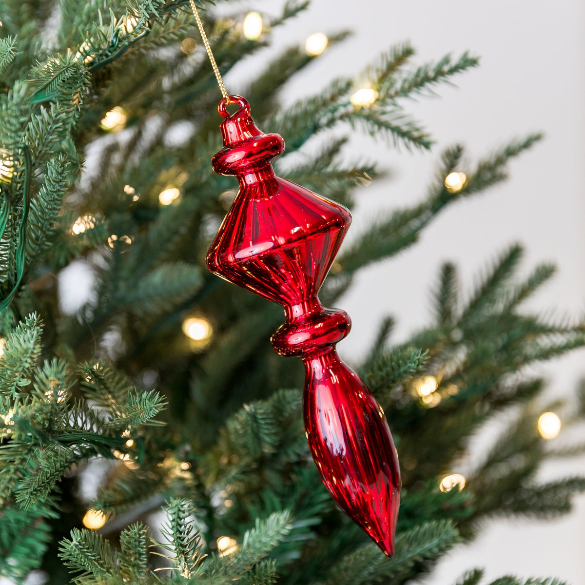 10" Red Finial Glass Ornament Assorted