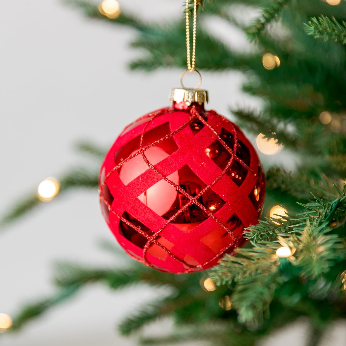 3" Stripes Red Glass Ornaments Assorted