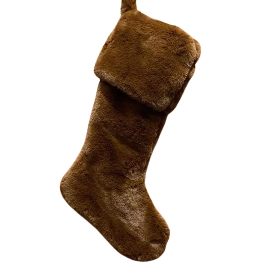 25" Brown Lux Faux Fur Christmas Stocking