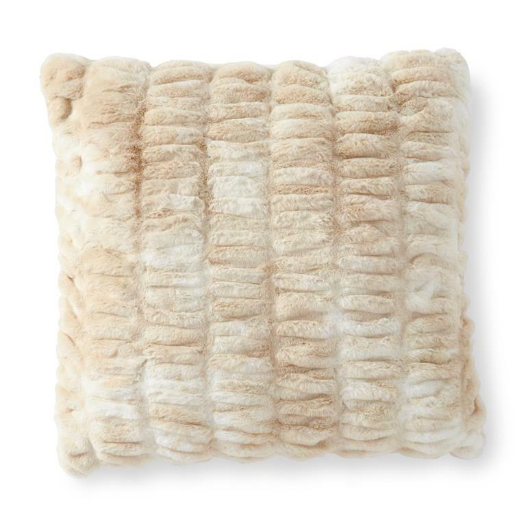 24" Cream & Tan Ribbed Faux Fur Pillow