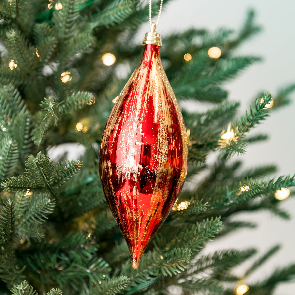7" Red Gold Onion Glass Ornament
