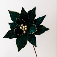 22" Emerald Gold Velvet Poinsettia Stem