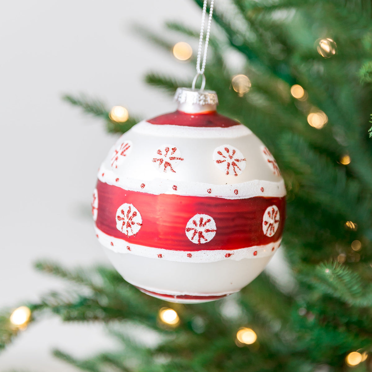 4" Red White Peppermint Glass Ornament