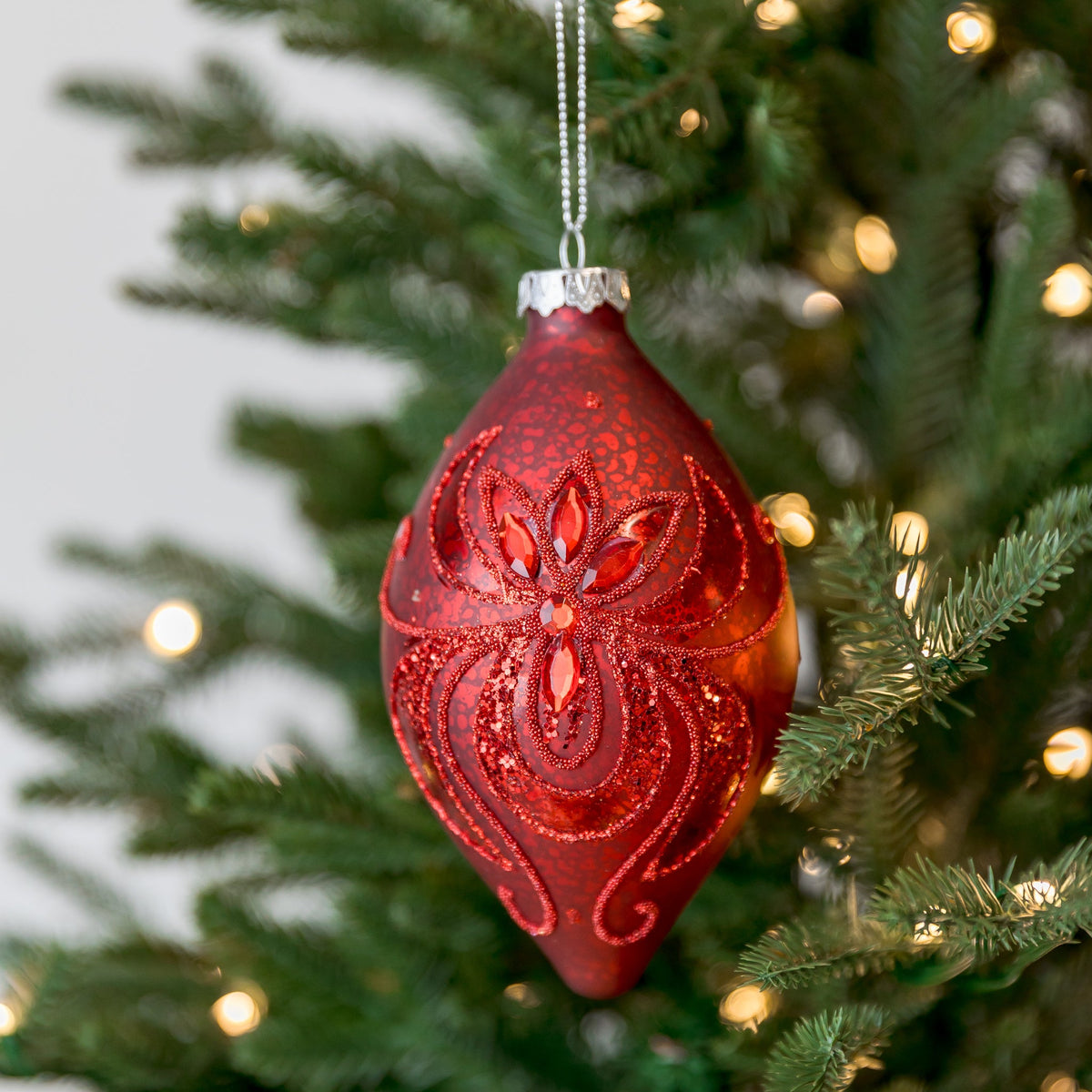4" Glitter Red Jewel Glass Ornament Assorted