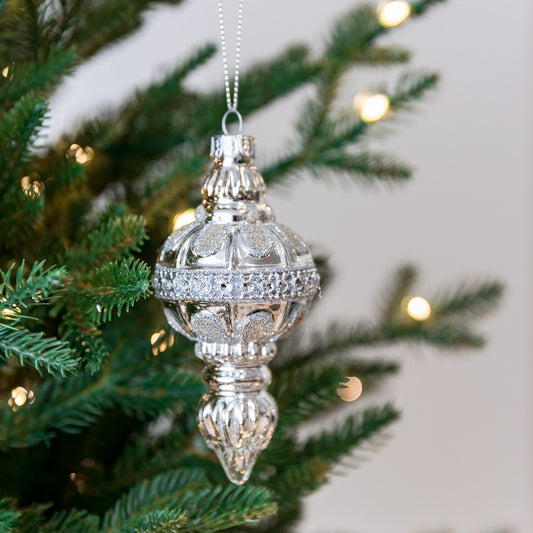 5" Silver Drop Glass Ornament Assorted