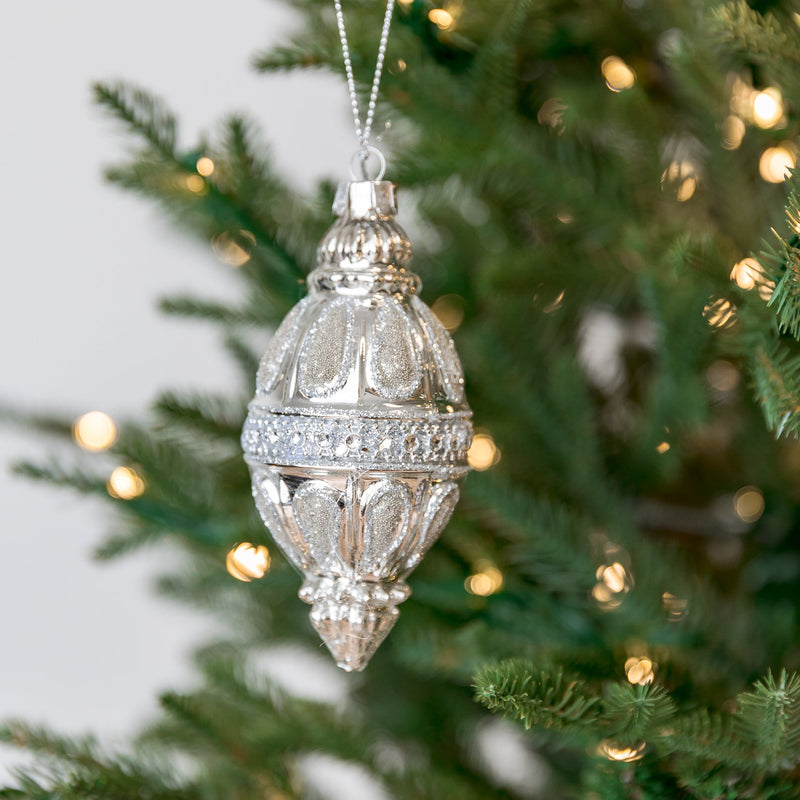 5" Silver Drop Glass Ornament Assorted