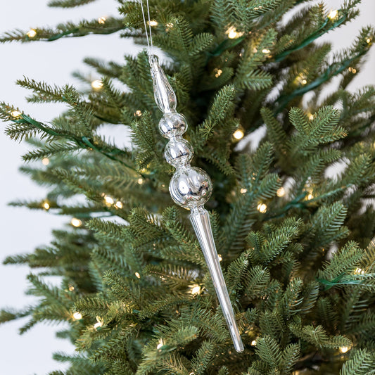 12" Silver Icicle Glass Ornament Assorted
