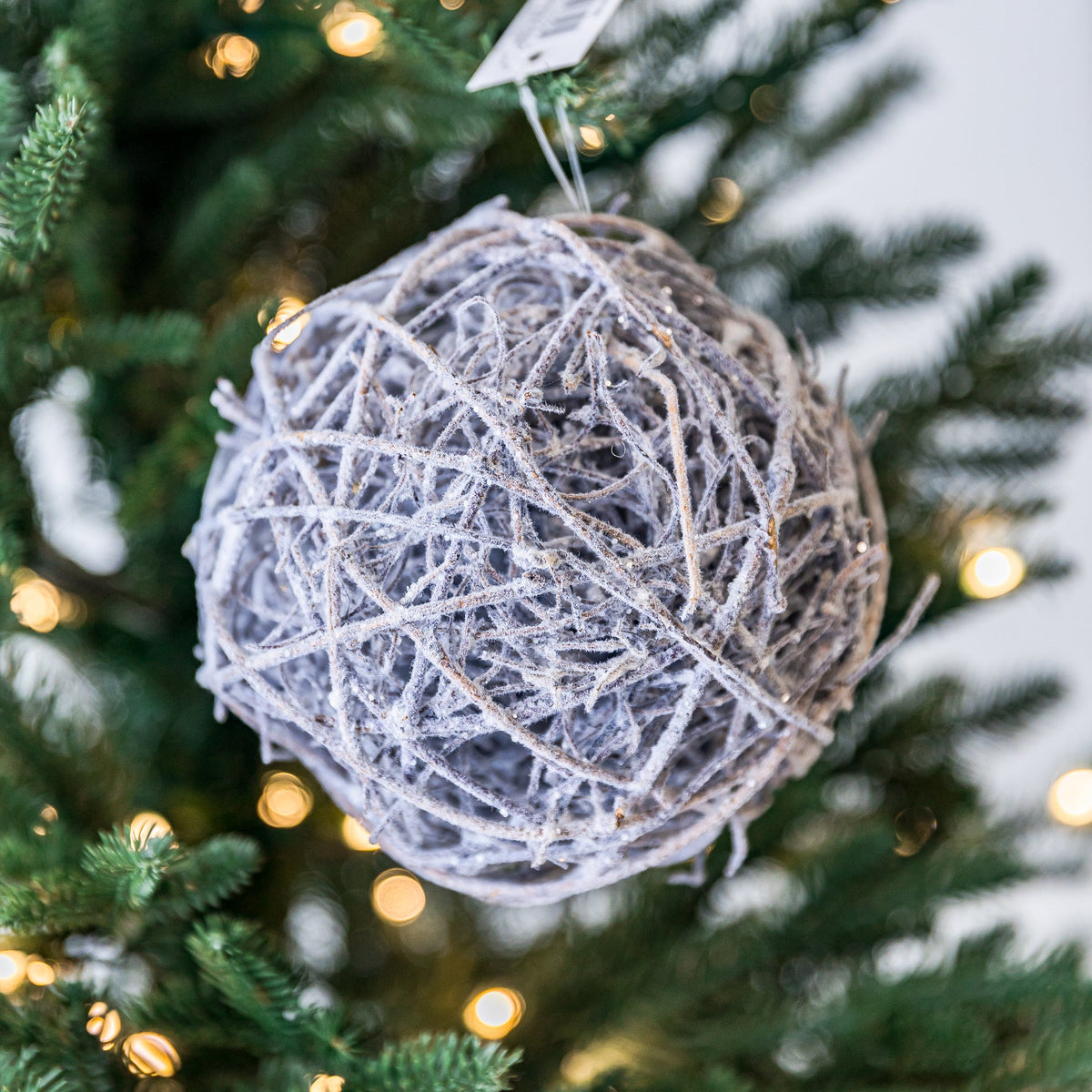 6" Natural Snowy Twig Ball Ornament