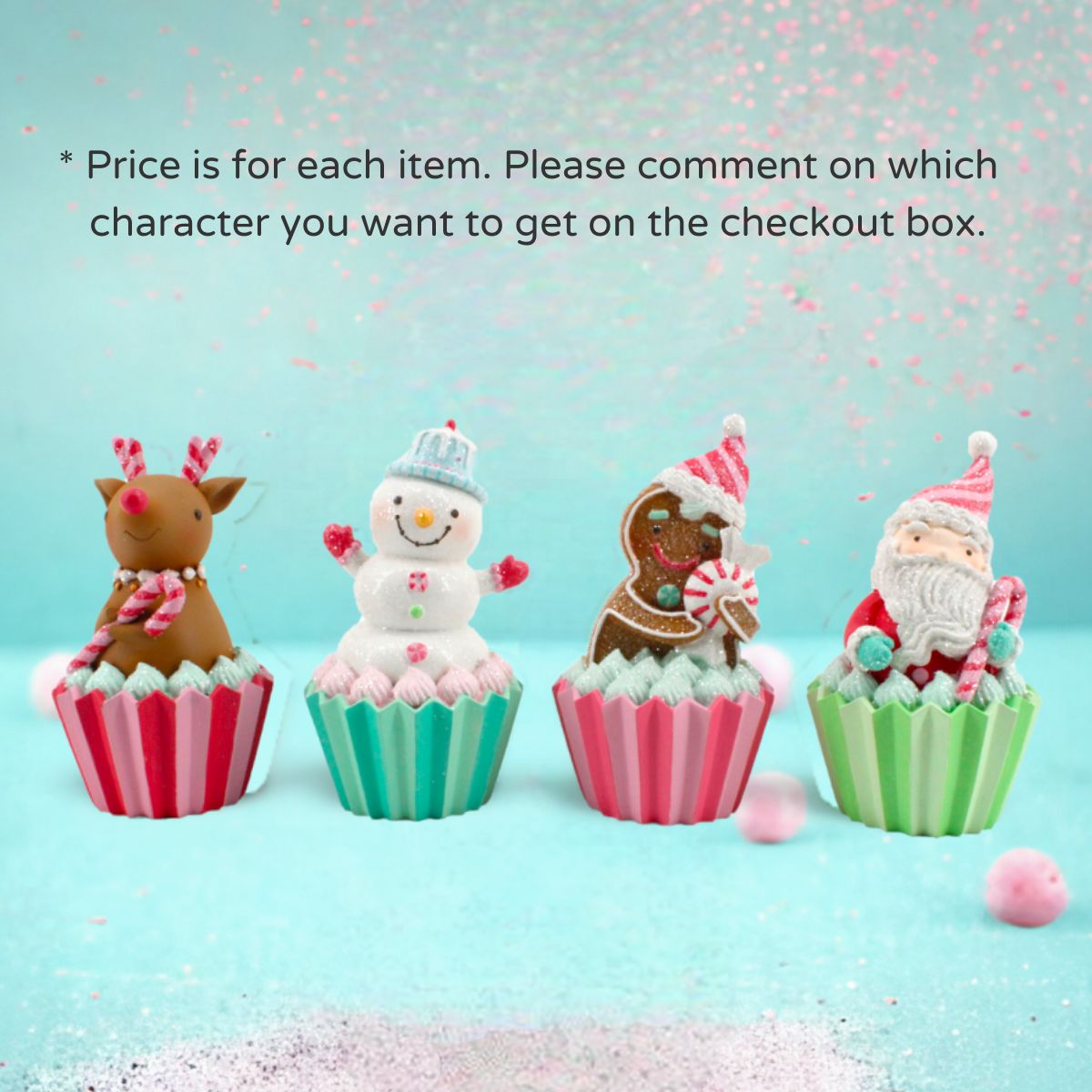 5" Pastel Christmas Character Cupcake Assorted
