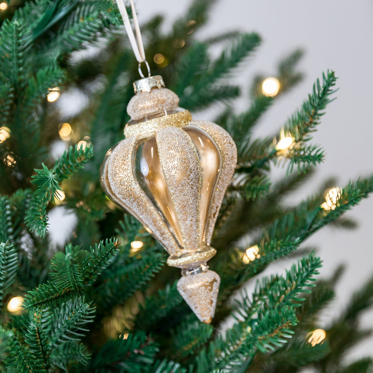 6" Gold Stripe Finial Glass Ornament