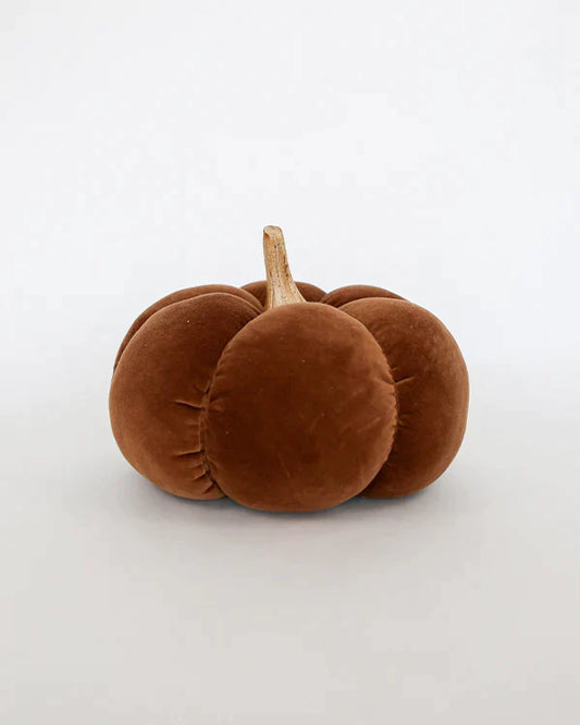 Medium Brown Velvet with Wood Stem Pumpkin