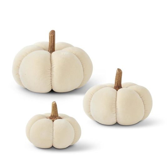 Medium Cream Pumpkin Velvet with Wood Stem