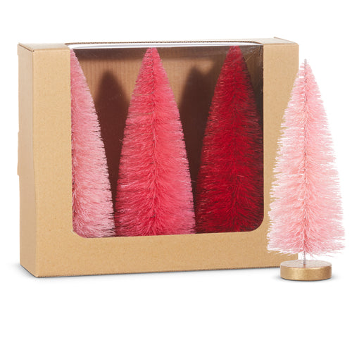 8" Pink Sisal Bottle Brush Trees 3ct