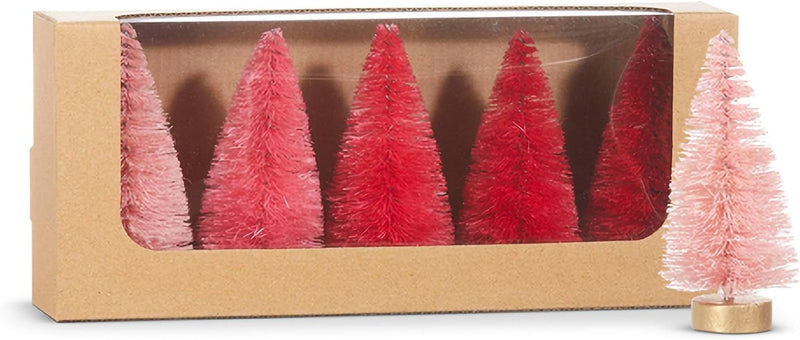 4" Pink Mini Sisal Bottle Brush Trees 5ct