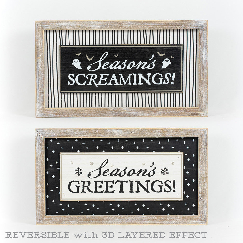 Season's Screaming Season's Greetings  25" Reversible Wooden Sign