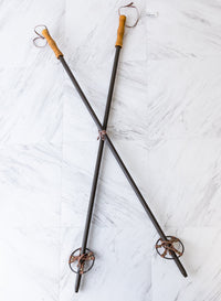 40" Ski Poles Leather Handle Brown Natural 2/set
