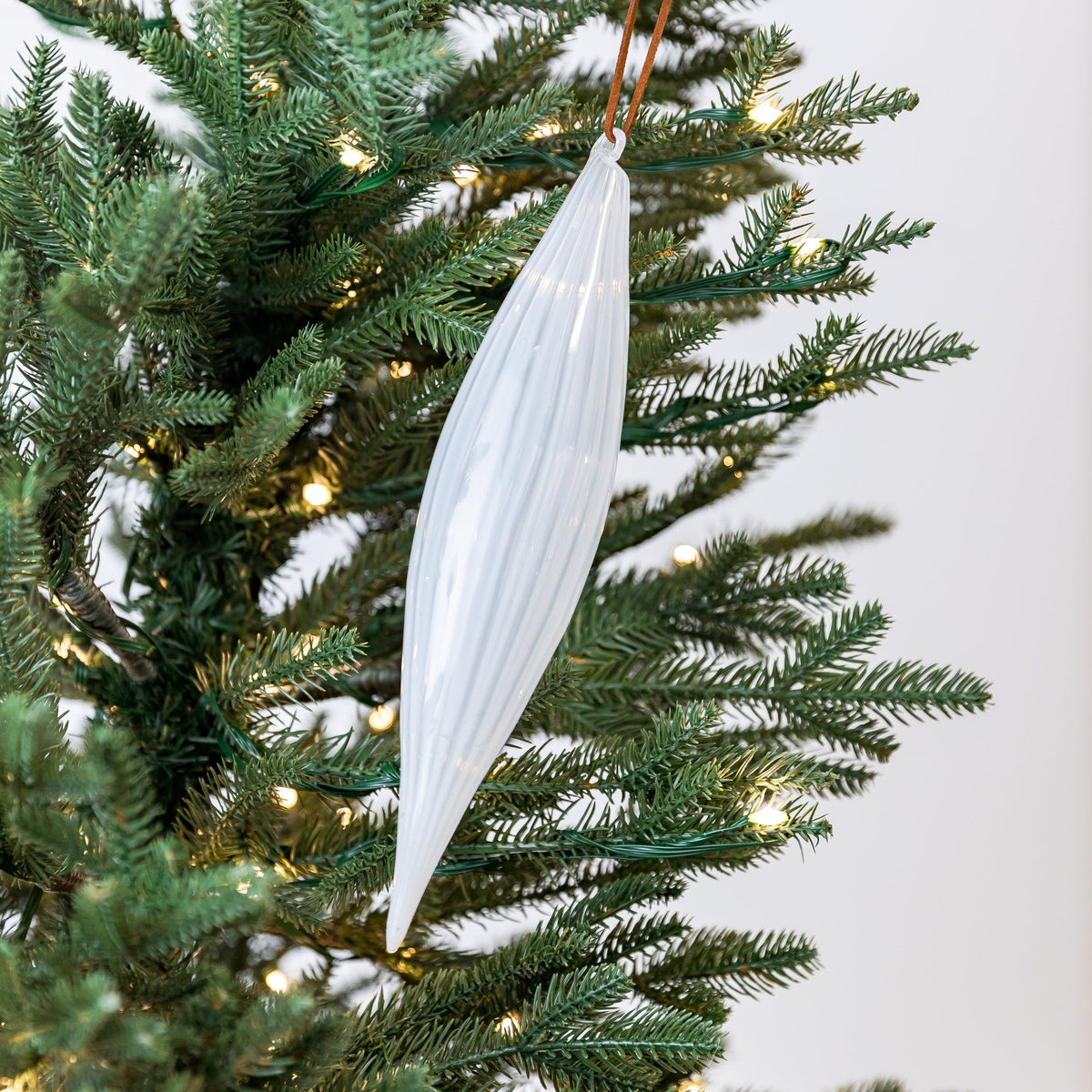 25cm Lines Drop White Glass Ornament