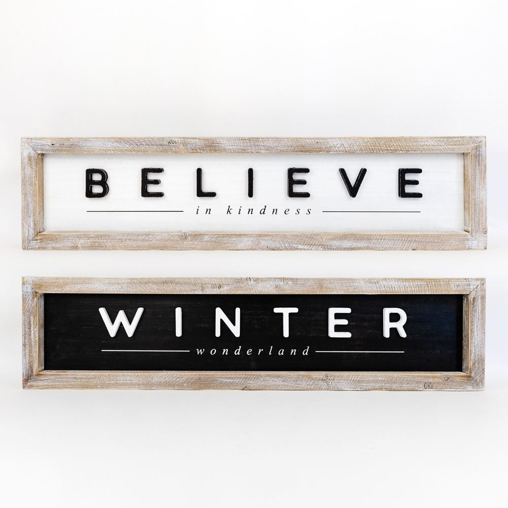 Believe in Kindness Winter Wonderland Reversible Wooden Sign