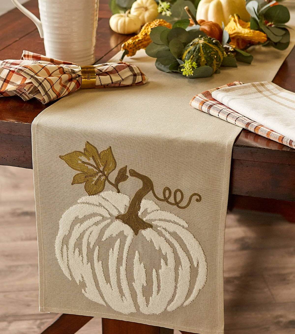 White Pumpkin Embroidered Table Runner