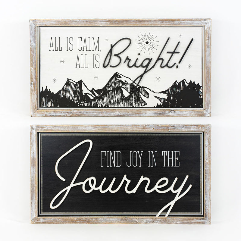 All is Calm Bright Find Joy Journey 37" Reversible Wooden Sign