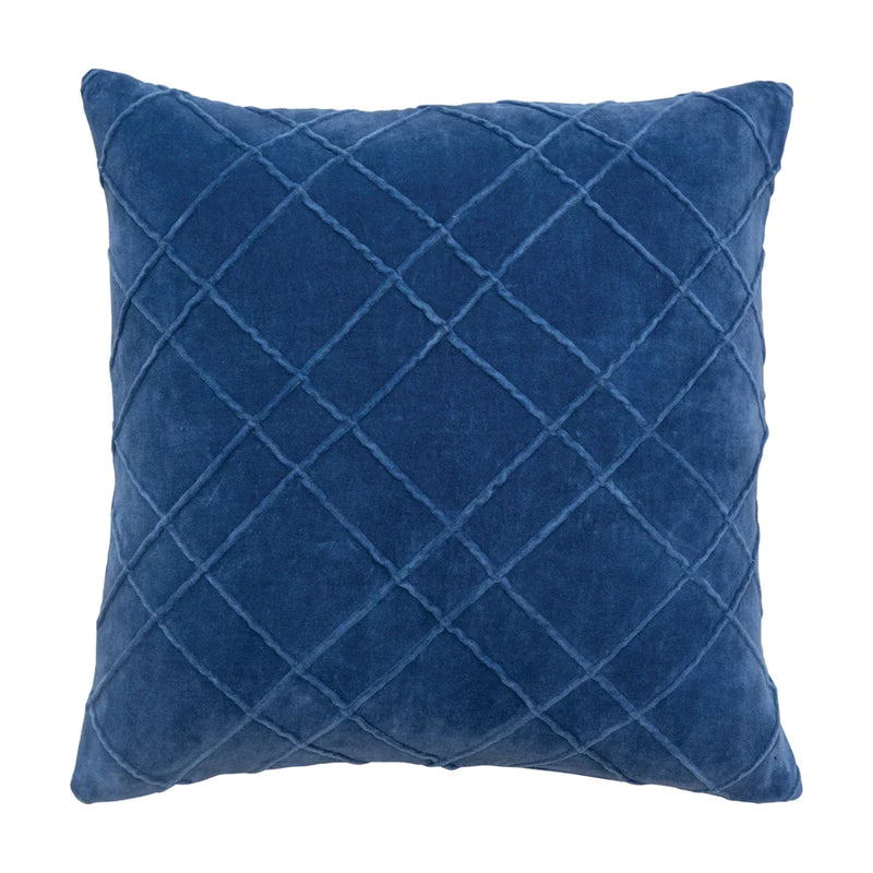 18" Square Cotton Velvet Pillow with Piped Pattern